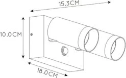 Lucide Taylor GU10 Sensor Wandspot - 2 Spots - Zwart -Buiten En Tuinen Winkel 749 1200 09831 02 30 technical drawing