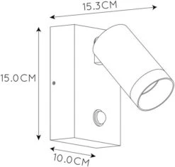 Lucide Taylor GU10 Sensor Wandspot - 1 Spot - Zwart -Buiten En Tuinen Winkel 900 945 09831 01 30 technical drawing